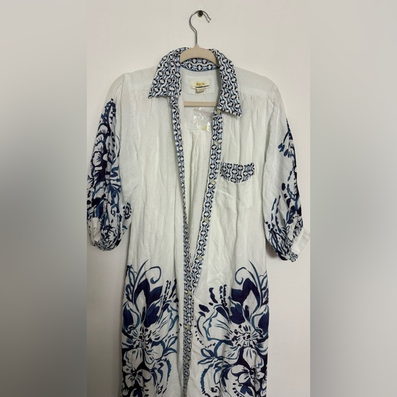 Anthropologie The Irene Linen Shirt Dress Button Front Belted Floral Blue - Picture 6 of 10